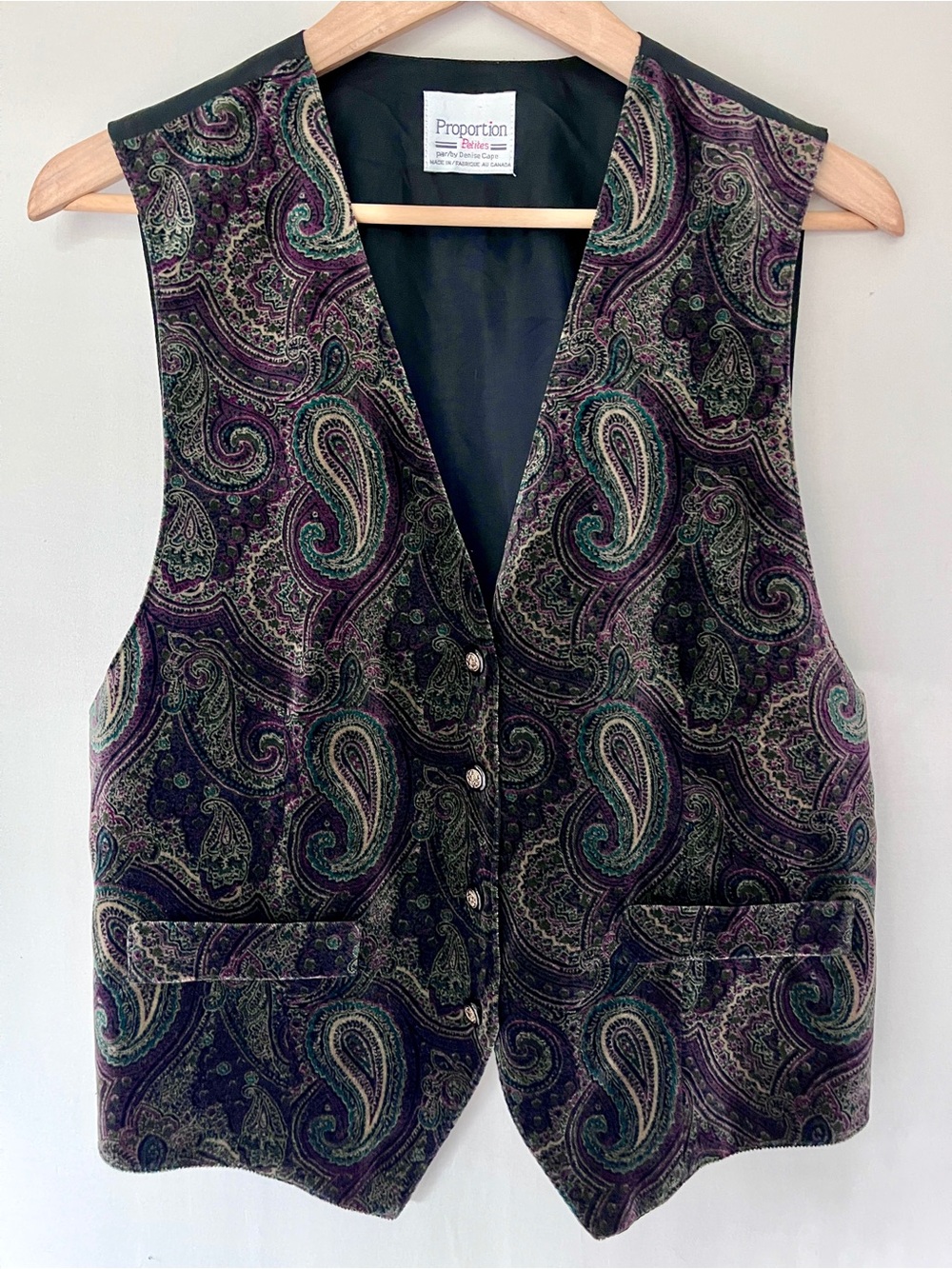 Vintage Proportion Petites Velvet Paisley Vest Dark Academia Made in Canada M
